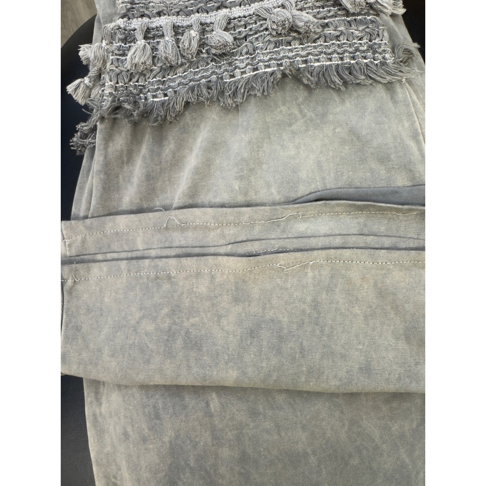 Chatoyant Flare Leg Pants Womens L Gray Tassel Trim Mineral Wash Boho Festival - Picture 6 of 10